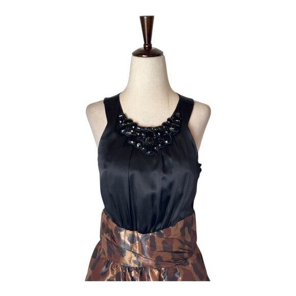 Alexia Admor Dress Women Medium Black Brown Leopard Print‎ Jeweled Cocktail NWT - Picture 3 of 11
